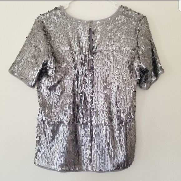 Ann Taylor Silver Sequence TopShort Sleeve - Picture 2 of 10
